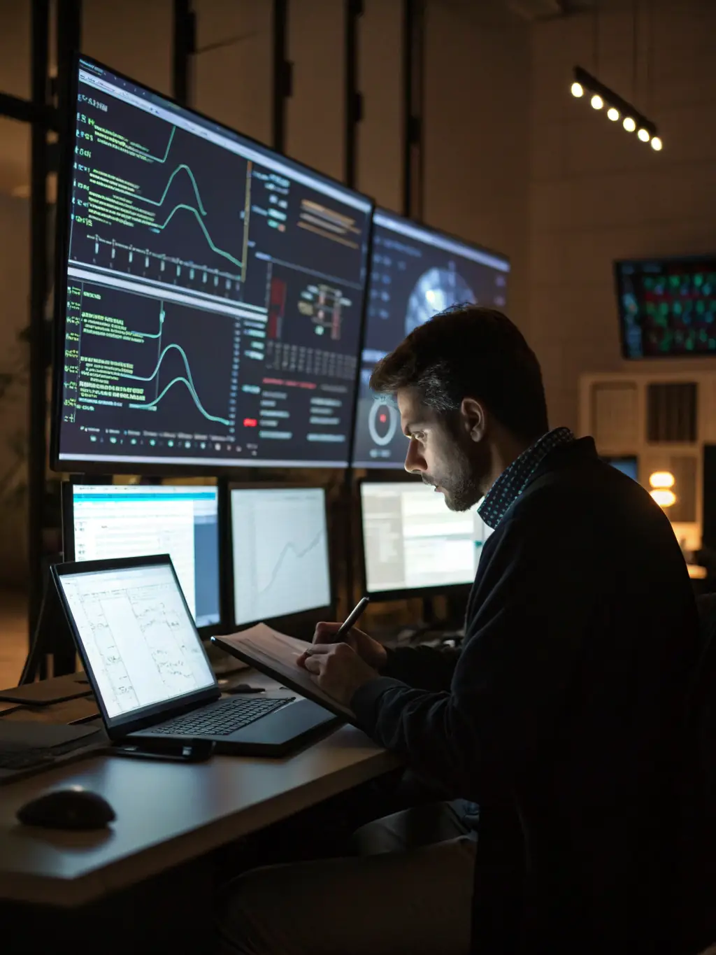 An IT security expert conducting a cybersecurity audit, highlighting the importance of data protection and risk management.